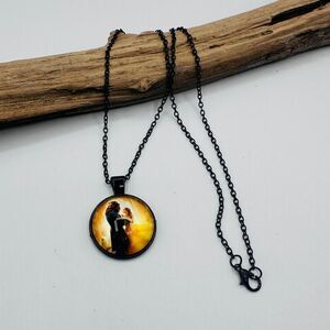 Princess Belle Beauty Beast Rose Art Silver Pendant Chain Necklace